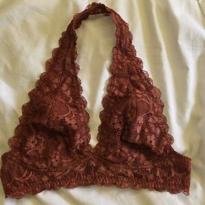 Free People Intimately Galloon Lace Halter Bra Rust Longline Bralette Small
